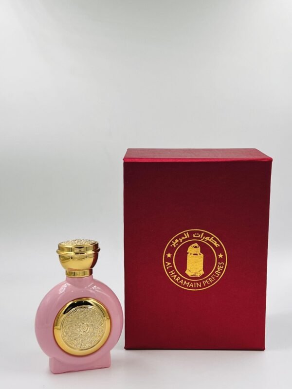 Light Pink Circle Gold Emblem Glass Perfume Bottle with giftbox, 50ml