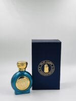 Light Blue Circle Gold Emblem Glass Perfume Bottle with giftbox, 50ml