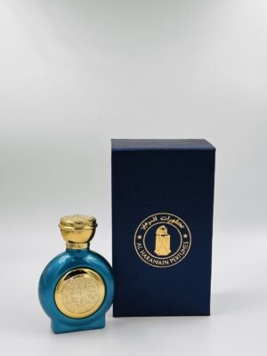 Light Blue Circle Gold Emblem Glass Perfume Bottle with giftbox, 50ml