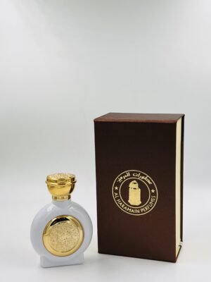 White Circle Gold Emblem Glass Perfume Bottle with giftbox, 50ml