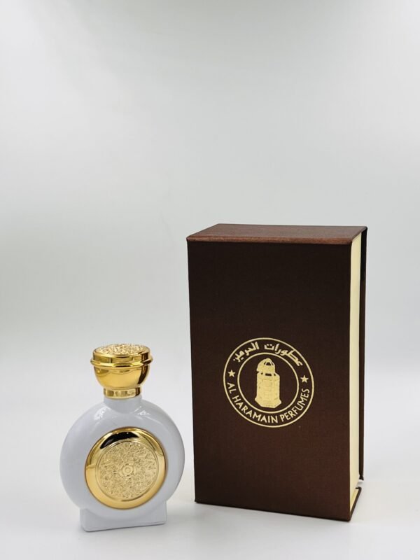 White Circle Gold Emblem Glass Perfume Bottle with giftbox, 50ml